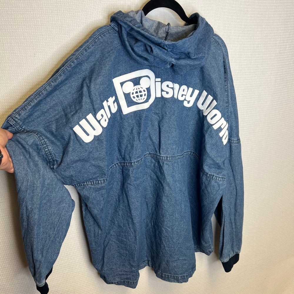 Disney Spirit Jersey XXL Walt Disney World Denim Hooded Pullover Blue Oversized